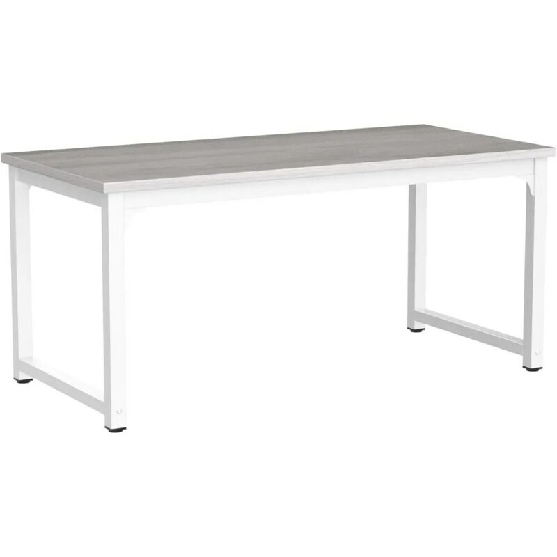 Extra 1" Thicker Wooden Tabletop and Black Metal Frame Computer Desk Gaming and Home Office Stone White Furniture