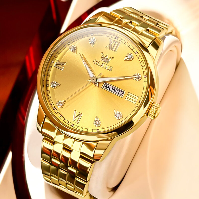 OLEVS-Relógio Masculino Impermeável de Negócios, Relógio Quartzo de Ouro Luxo, Semana e Data, Marca Top, Esporte, Novo