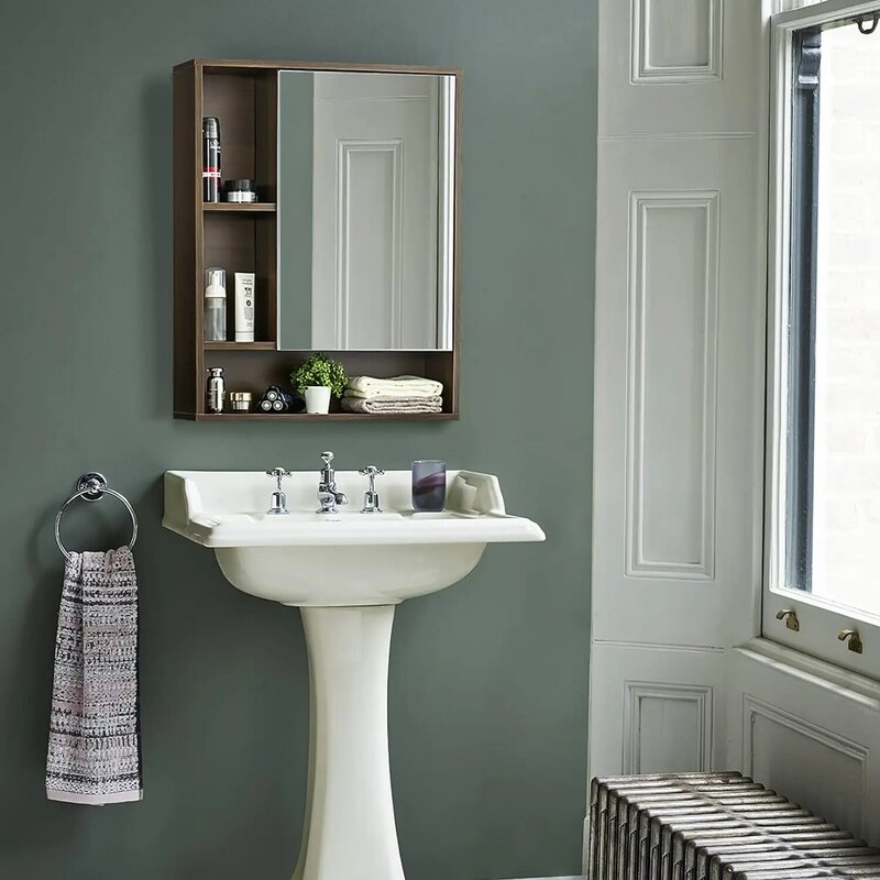 ChooChoo kabinet cermin dinding kamar mandi, Kabinet obat dengan pintu tunggal dan rak dapat disesuaikan, di atas penyimpanan penghemat ruang Toilet