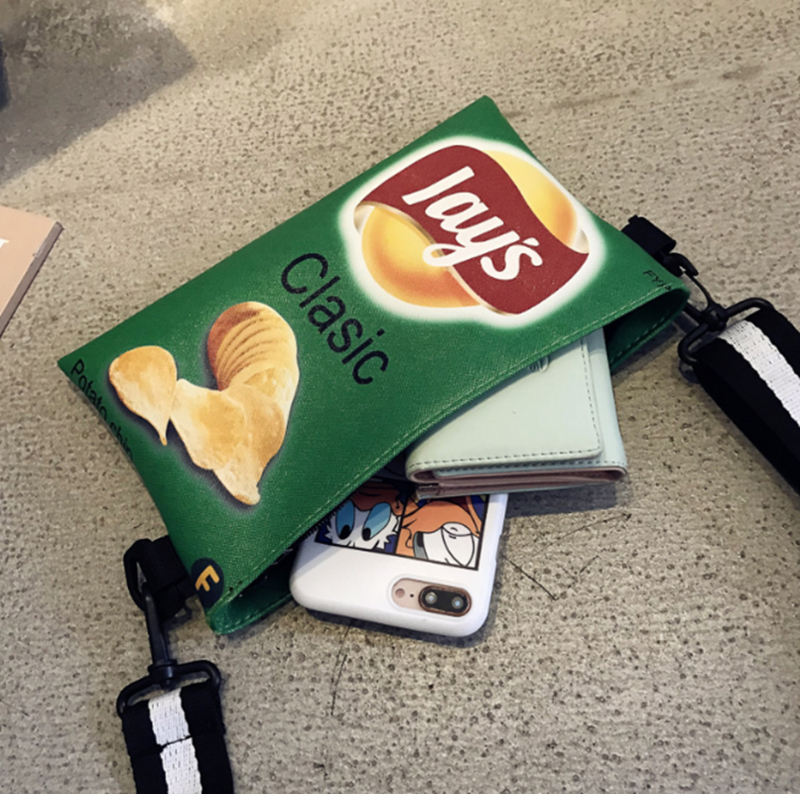 재미있는 감자 칩 크로스 바디 핸드백, 여성용 캔버스 숄더백, 미니 만화 인쇄 소녀 봉투 가방, 여성용 클러치 귀여운 지갑