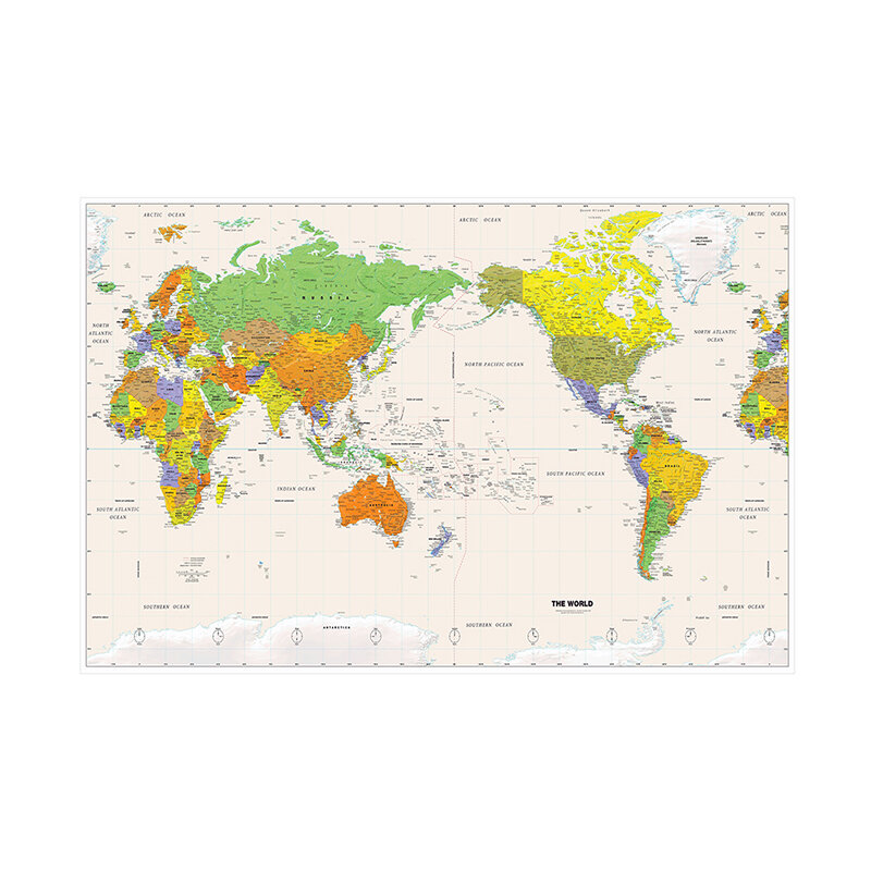Mapa físico del Mundo Sin Bandera, mapa detallado de las principales ciudades de cada país para viajes y viajes, 150x100cm