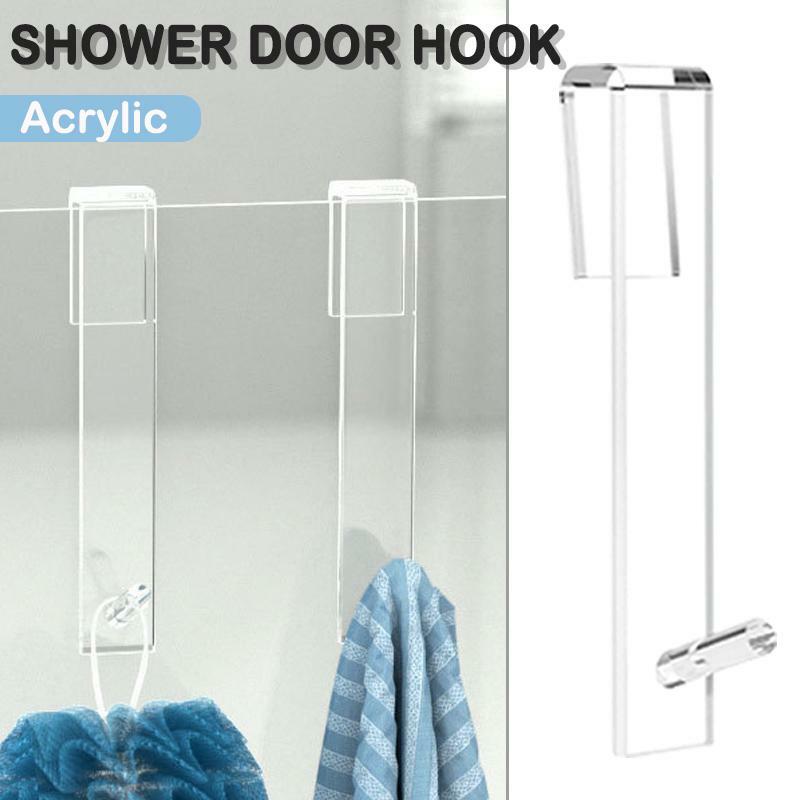 Acrylic Bathroom Shower Door Hook Over Glass Door Shower Towel Rack Punch-Free Bathroom Bathrobe Hanger Transparent Towel Hooks