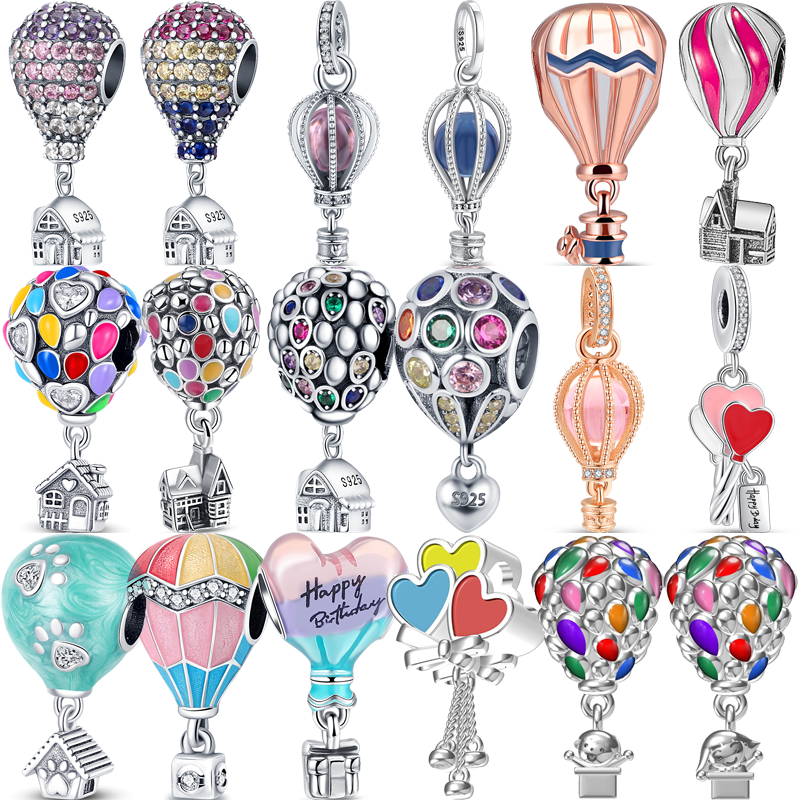 Подходящие оригинальные шармы-браслеты Pandora, Изящные Ювелирные изделия из серебра 925 пробы в виде воздушного шара, бусины в виде дома и сердца