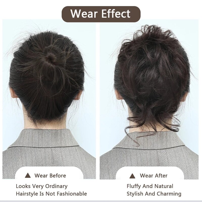 SHANGZI-Bun de cabelo sintético para mulheres, bagunçado cabelo encaracolado, elástico crocante, pedaços de cabelo falso, grampos de cabelo, preto, marrom