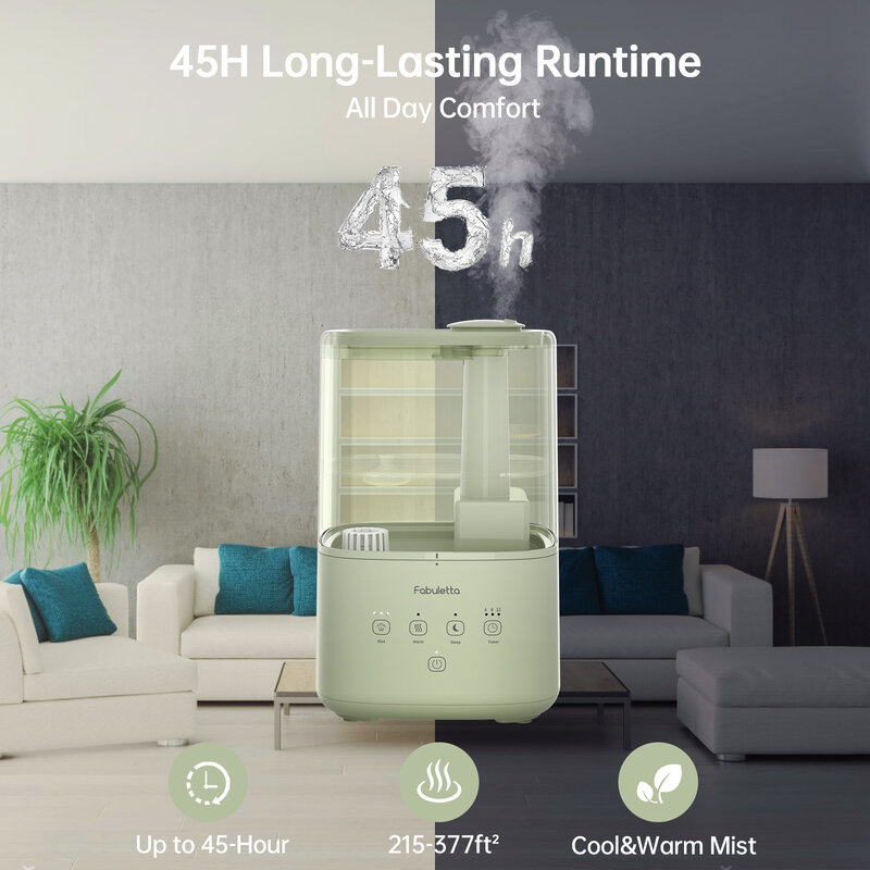 4.5L Ultrasonic Humidifiers For Bedroom,Fabuletta Cool&Warm Mist Humidifier With 3 Adjustable Mist Levels and 360° Nozzle Output