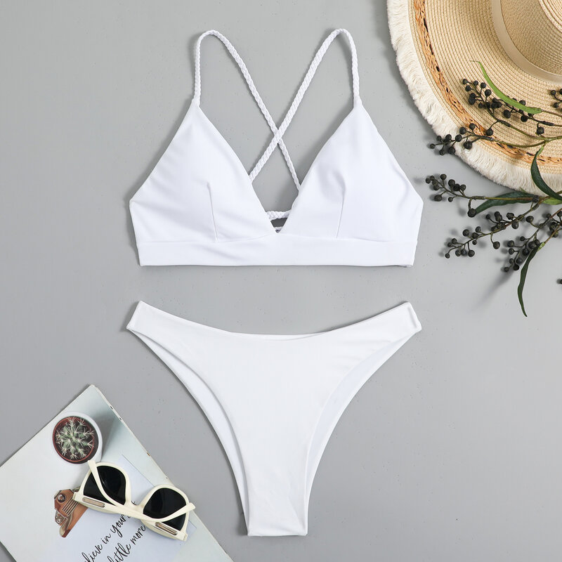 Nowe seksowne białe Bikini stroje kąpielowe damskie stroje kąpielowe plażowe strój kąpielowy kostiumy kąpielowe brazylijskie stringi Bikini zestaw basen kąpiący się 2024