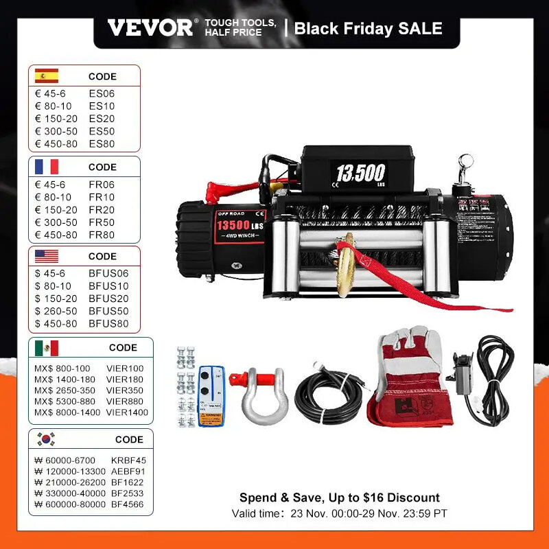VEVOR 4000-13500LBS Electric Winch 12V With Wireless Remote Control for 4X4 Car Trailer Ropes Towing Strap ATV Truck Off Road