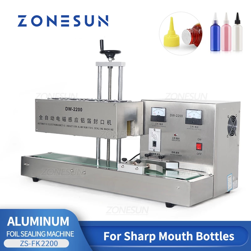 Aluminium indukcyjne elektromagnetyczne ZONESUN zgrzewarka do folii ZS-FK2200 automatyczny uszczelniacz butelek z ostrymi ustami