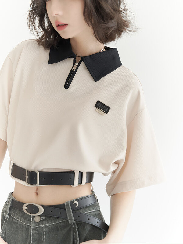 Korea T-Shirts für Frauen y2k Harajuku Teenager Streetwear lose lässige T-Shirt Frau Kontrast farbe wilde T-Shirts weiblich