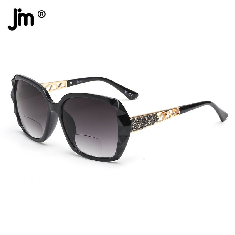 JM Large Square Bifocal Reading Sunglasses for Women Gradient Lens Lady Oversized Bifocal Sun Reading Glasses +1 to +4