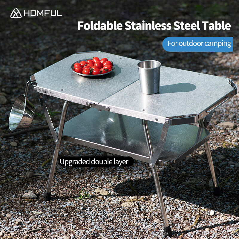 HOMFUL-MESA DE ACERO pequeña portátil para exteriores, mesa de picnic para barbacoa, mesa de camping plegable, mesa táctica de ocio de 2 Generación