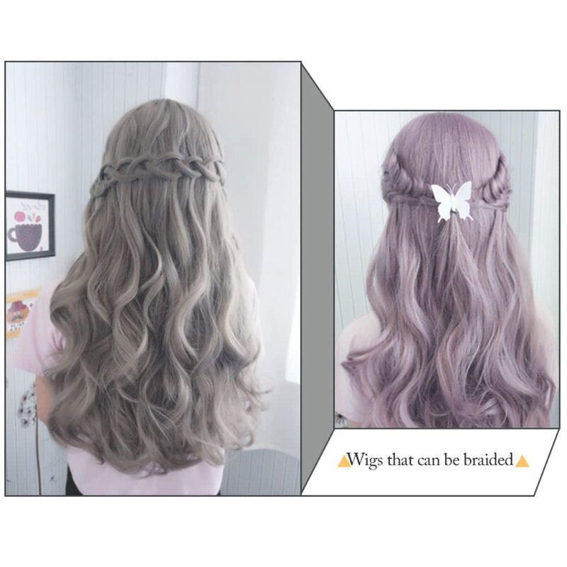 Ekstensi rambut Wig panjang bergelombang ungu modis untuk wanita aksesori rambut pribadi untuk penggunaan pesta karnaval topeng