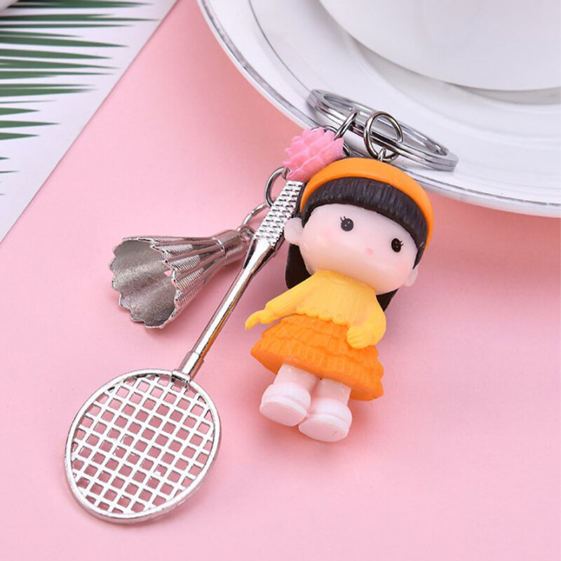 Gaya olahraga Mini Badminton perempuan liontin gantungan kunci raket Badminton uniseks gantungan kunci dompet tas ransel dekorasi aksesoris