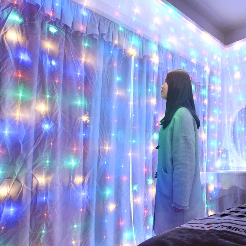 LED janela cortina guirlanda com controle remoto, luzes usb corda, festão de fadas, ano novo, decorações de natal para casa, quarto, 3m