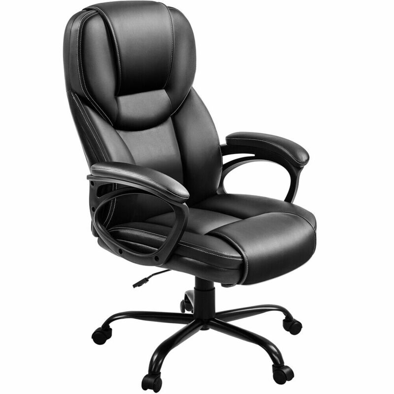Costas altas do falso couro cadeira giratória, casa cadeira do escritório, secretária executiva do computador, w/braço, preto e branco, 1pc