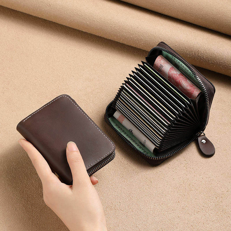 Multi Slot etui na karty Vintage mały portfel damski Bank biznesowy etui na karty kredytowe męski portmonetka solidna skóra portfel na zamek błyskawiczny