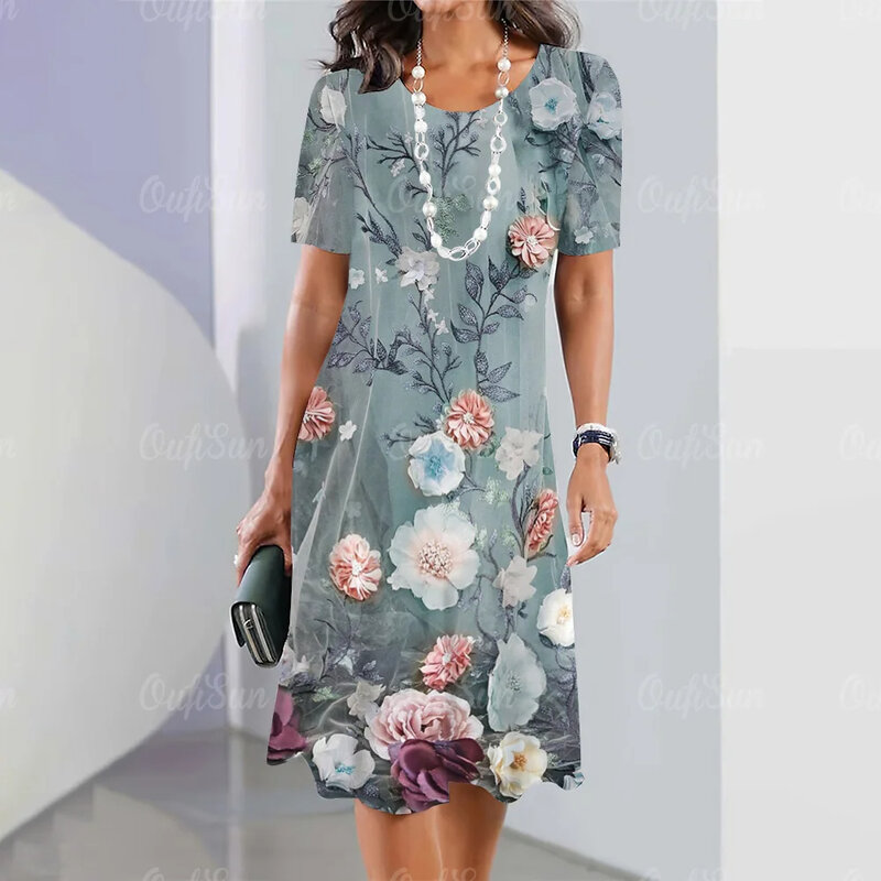 Fashions abito manica corta elegante abbigliamento donna abiti floreali colorati abito da sera per feste estive Pullover 3d color Clash