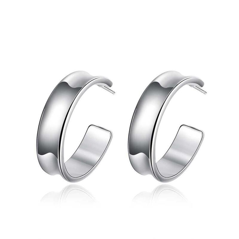 925 Sterling Zilver Glossy Half Ronde Hoop Oorbellen Voor Vrouw Wedding Engagement Fashion Party Charm Jewelry Gift