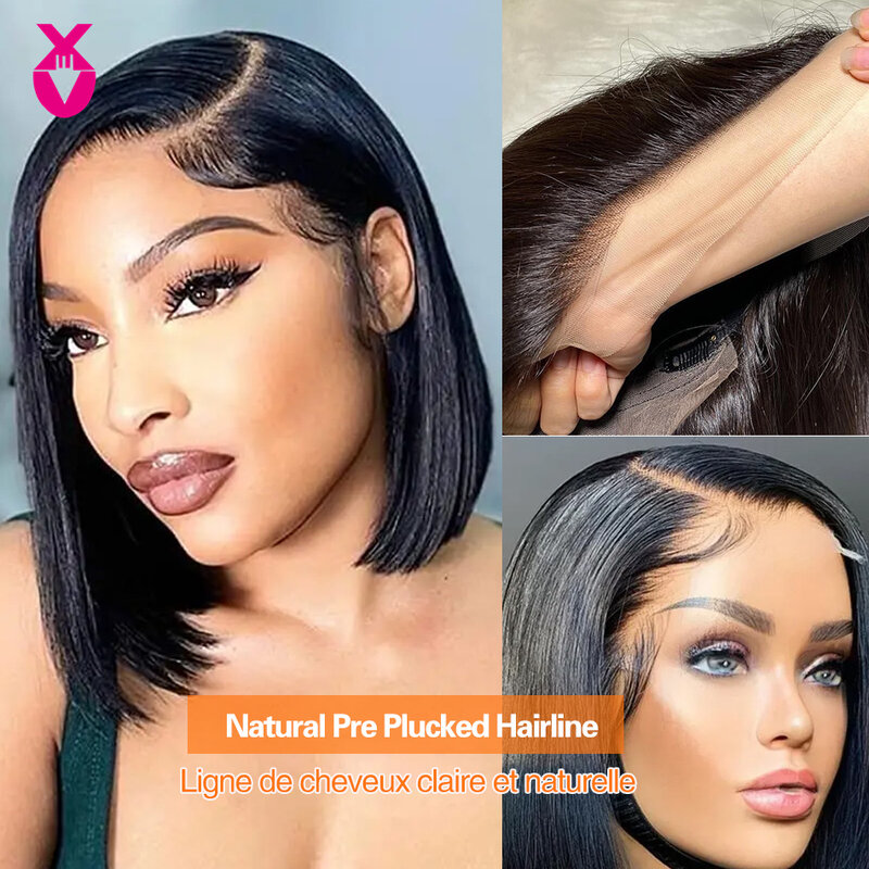 Straight Lace Front Wigs 180% Bob Glueless Lace Wig 13X4 Lace Frontal Human Hair Wig Pre Plucked Hd Transparent Lace Frontal Wig