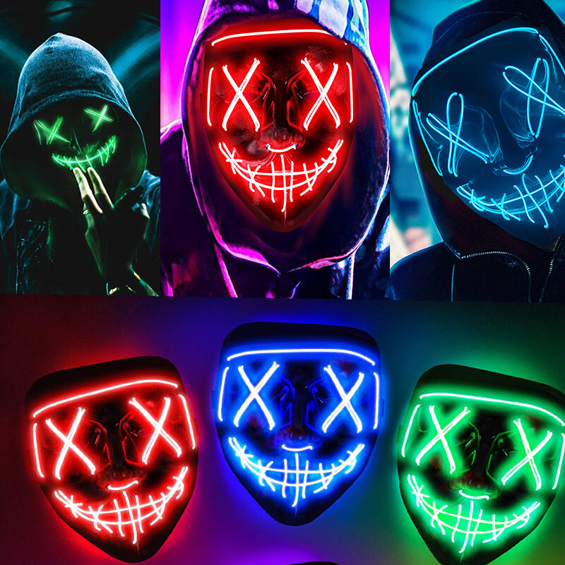 Assustador Halloween Masquerade Party Máscaras faciais para homens e mulheres, Light Up Purge, Brilhando no Escuro, Brinquedos Festival, Presentes Infantis
