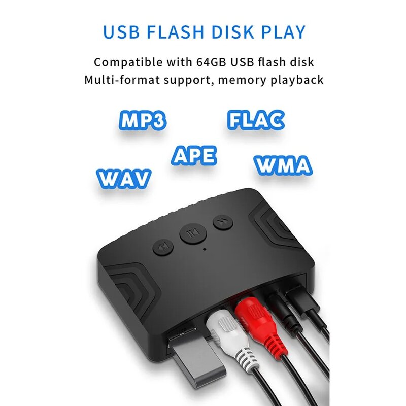 블루투스 5.3 오디오 리시버 3.5mm AUX RCA USB U 디스크 스테레오 음악 무선 오디오 어댑터, PC TV 자동차 키트 스피커 앰프용