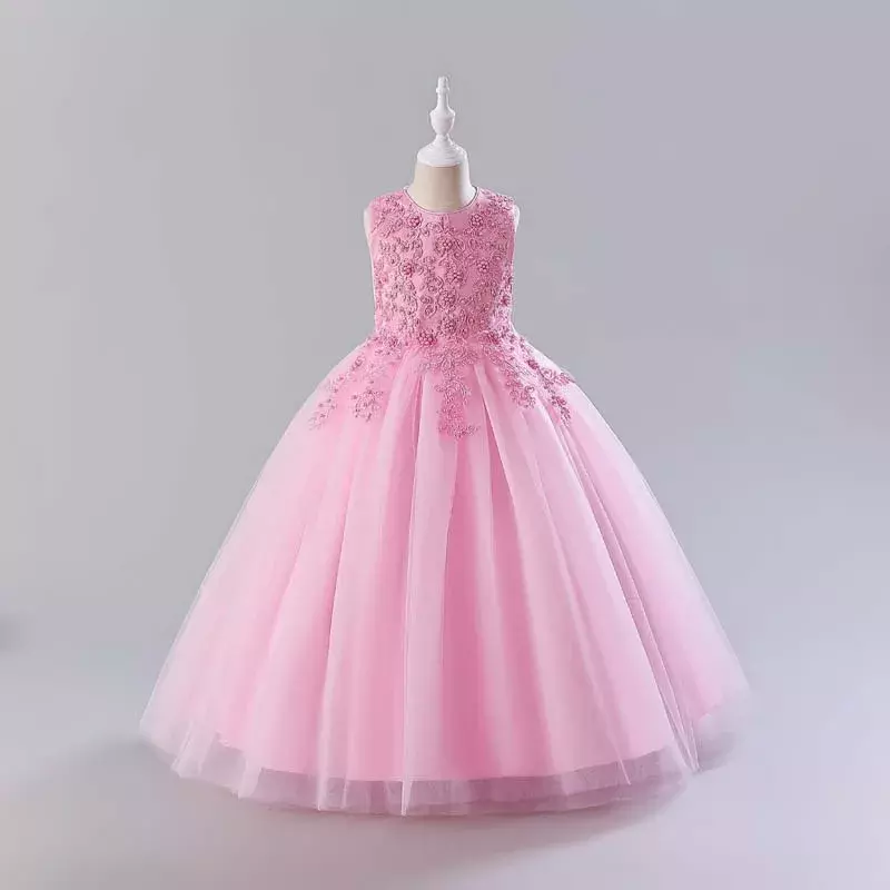 New Flower Children's Dress Children's Fluffy Yarn Dress Girls' Show Host Dress