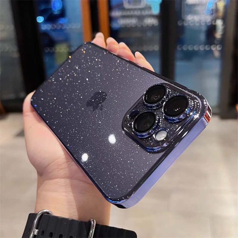 Luxo galvanizado Glitter Phone Case, capa protetora transparente transparente à prova de choque dura para iPhone 15, 14, 13, 12 Pro Max