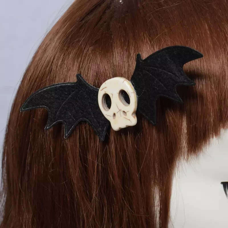 Acessórios de cabelo para meninas lolita gótica, crânio morcego blavk asas grampo de cabelo cosplay