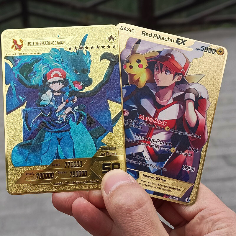 2023 Pokemon Card Charizard Ash Ketchum Energy Gold Metal Card Gengar Arceus Rare Game Collection Battle Trainer Card Kid Gift