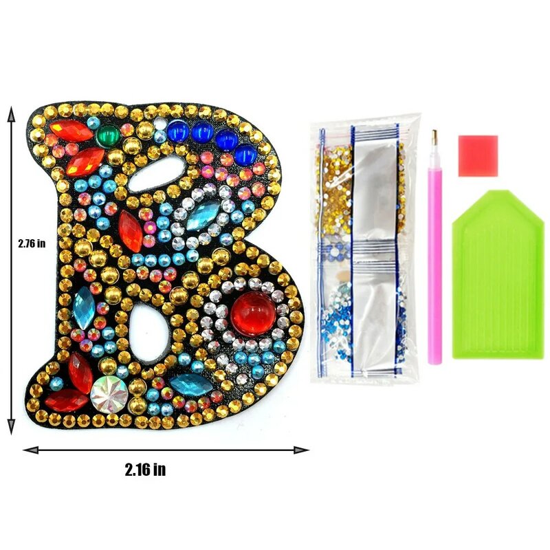 DIY Diamond Painting Decorative Keychain Pendant,26PCS English letter double-sided Dotted Diamond Children's Gift