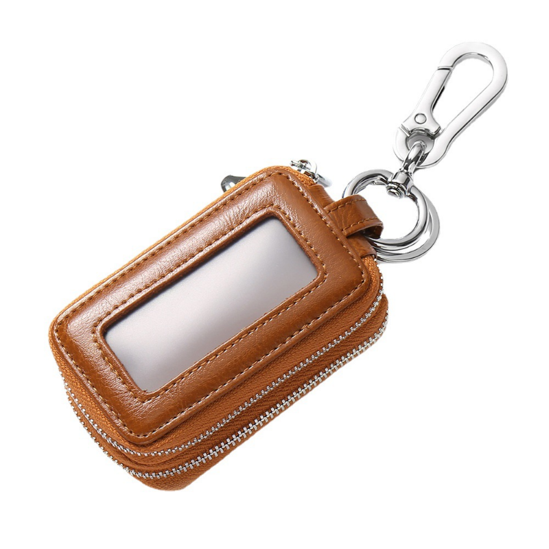 Genuine Cow Leather Home Car Keys 'Bag Duplo Bolso Zipper Mini Carteira Terra Amarelo Homens Chave Titular das Mulheres Bolso Transparente