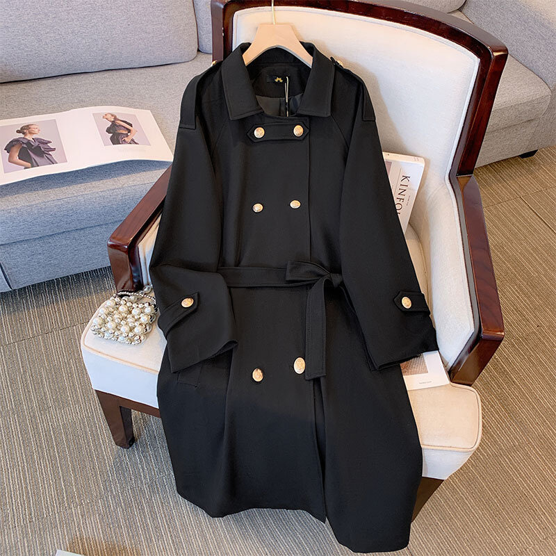 Trench coat de comprimento médio feminino com cinto, casacos e jaquetas plus size, moda coreana, roupas de inverno, 9XL, 10XL, outono