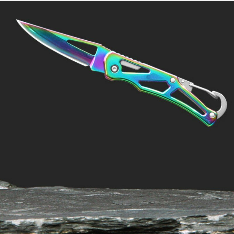 EDC cuchillo plegable pequeño para acampar al aire libre, supervivencia, autodefensa, acero inoxidable, colores afilados, llave, cuchillo multifuncional