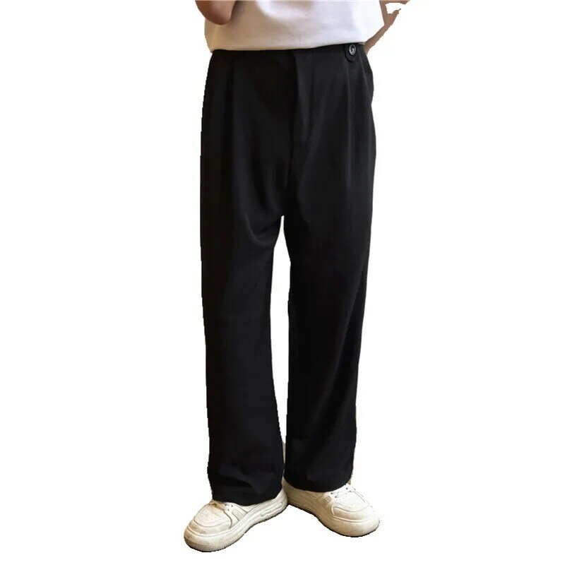 Calça de terno preto cáqui masculina, calça social masculina, calça de perna larga reta solta coreana, calça formal de escritório, moda