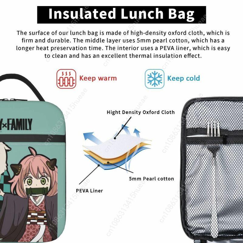 Spy X keluarga Anya Bond tas makan siang terisolasi termal Anime tas makan siang wanita dapat dipakai kembali untuk anak-anak sekolah kotak makanan anak-anak