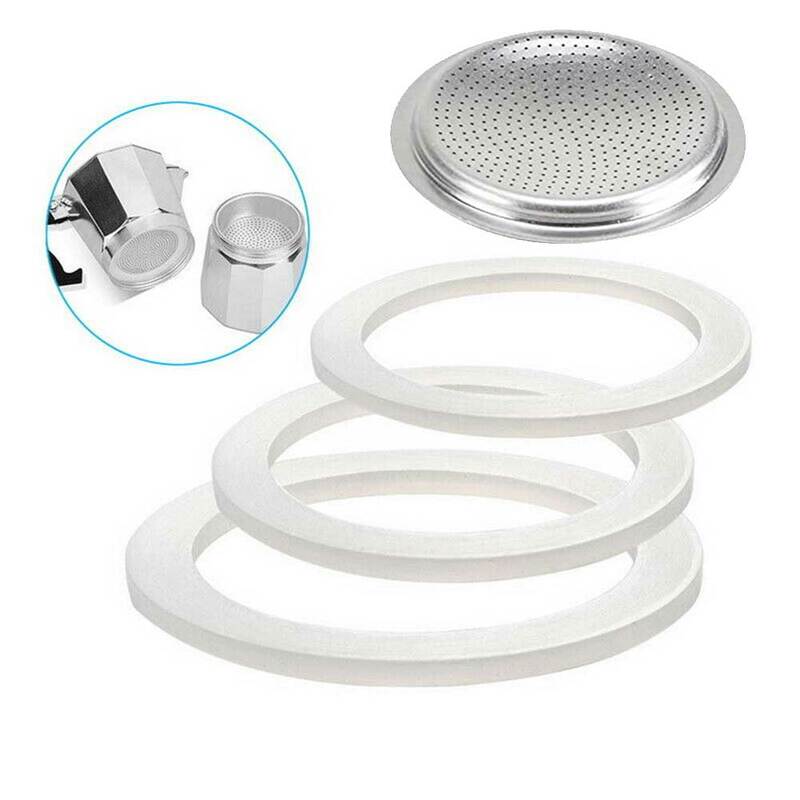 Replacement Gasket Seal For Coffee Espresso Moka Stove Pot Top Silicone Rubber Ring Gaskets With Sieve Coffee Maker Accessories