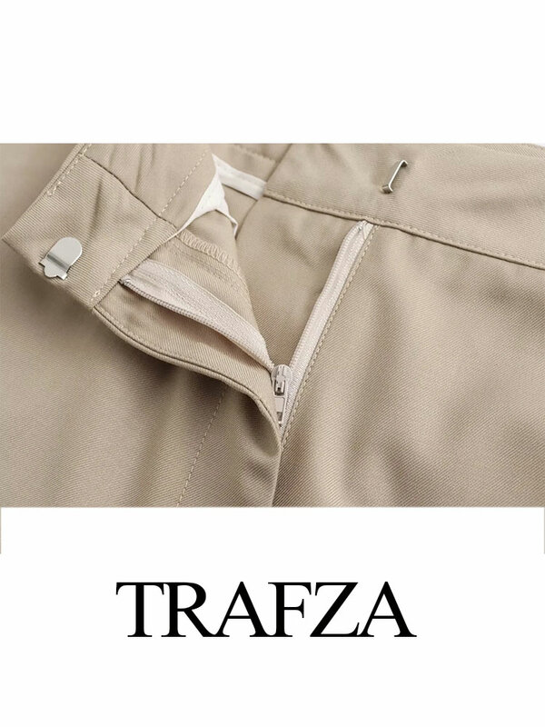 TRAFZA-Calças Altas de Cintura Alta Feminina, Fato de Escritório Slim Fit, Calças com Zíper, Moda Primavera, Y2K, 2022