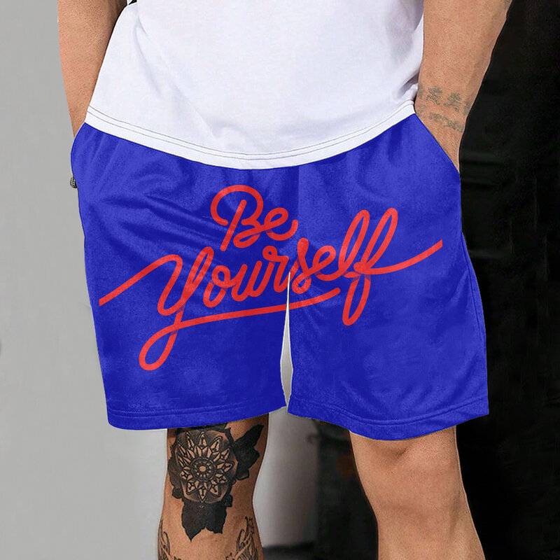 Pantalones cortos transpirables cómodos y elásticos refrescantes a la moda Casual para hombres de verano con estampado de letras deportivas