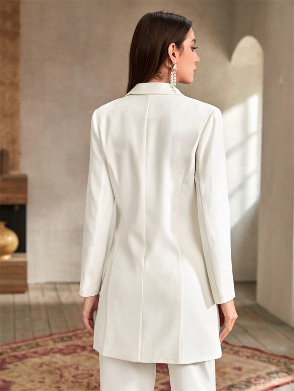 Setelan Celana Wanita Kristal Mewah Blazer Putih + Celana Tuksedo Pernikahan Jaket Gaun Prom Pakaian Wanita Kantor Formal 2 Buah Gaun Pengantin