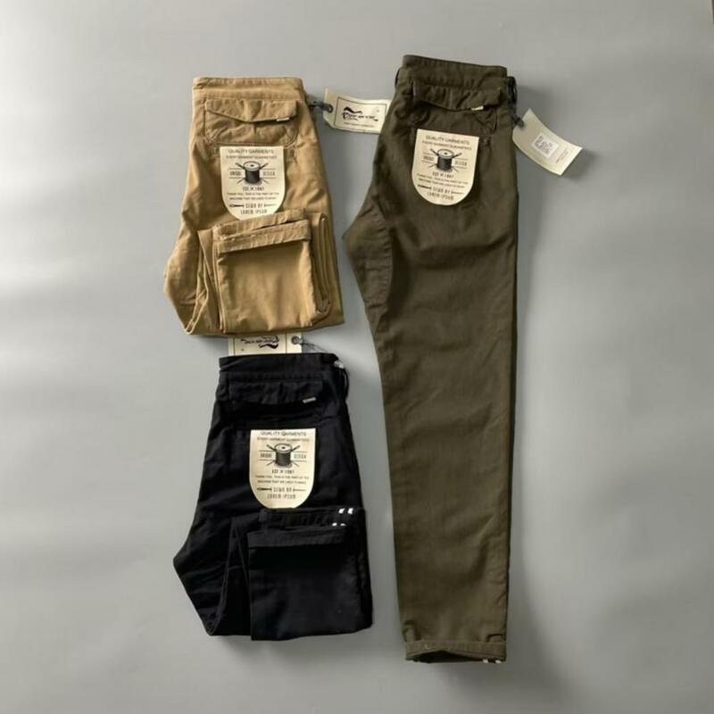 Pantalones de algodón de estilo Retro para hombre, Pantalón Cargo con múltiples bolsillos, tejido ajustado resistente al desgaste, ideal para actividades al aire libre