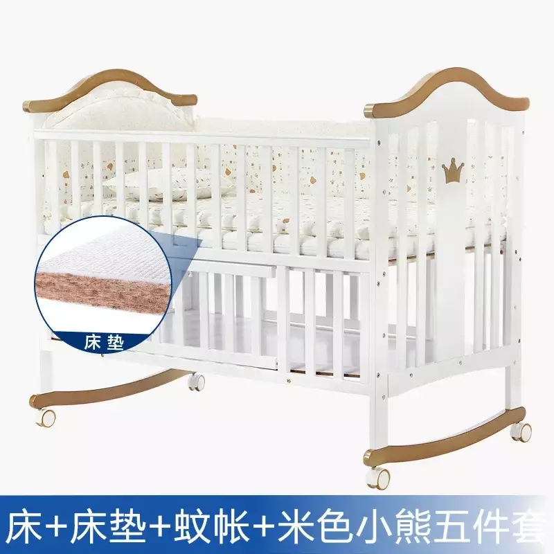 Cuna de madera maciza para bebé, balancín europeo con rodillo, multifuncional, juego Bb, cama blanca, venta al por mayor