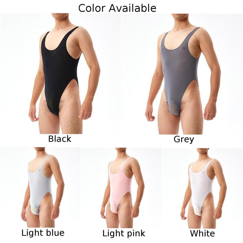 Bodysuit pria seksi Ultra tipis Mesh transparan pakaian dalam jumpsuit potongan tinggi tanpa lengan bernapas Romper ramping Lingerie Erotis