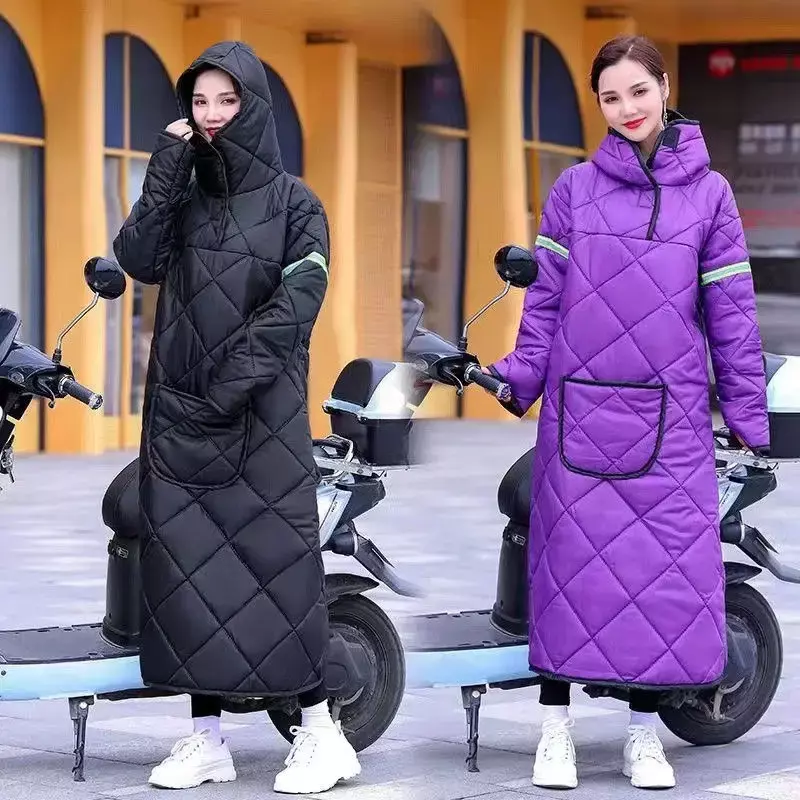 Jaket penahan angin sepeda listrik pria wanita, pakaian hangat penutup dingin dan mewah tebal untuk bersepeda penahan angin musim dingin
