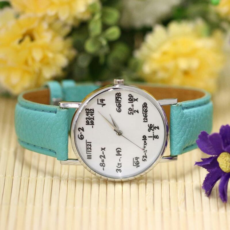 Diskon Besar Jam Tangan Wanita Modis Desain Rumus Matematika Putih Jam Tangan Tali Kulit Jam Tangan Kuarsa Wanita Montre Femme