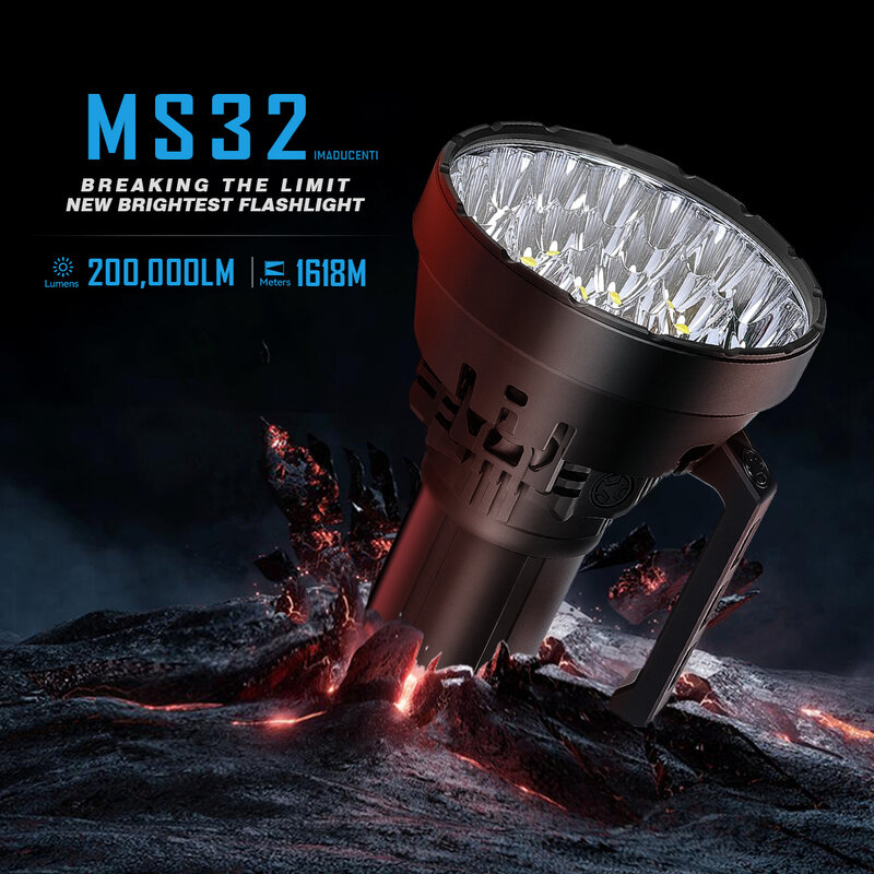 Imagalt-ms32 lanterna, alta potência, recarregável, profissional, alcance 1618m, 200000 lumen