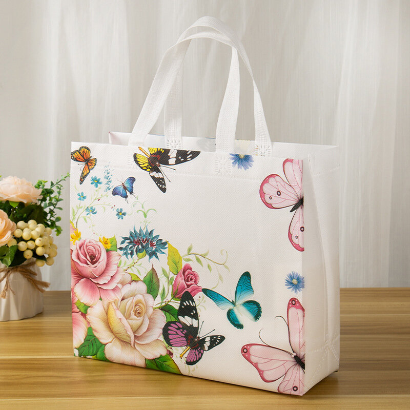 Bolsa de compras de comestibles con estampado de flores, bolsa ecológica de tela no tejida, bolsa de viaje para llevar, bolsa de almacenamiento plegable, bolsa de compras reutilizable
