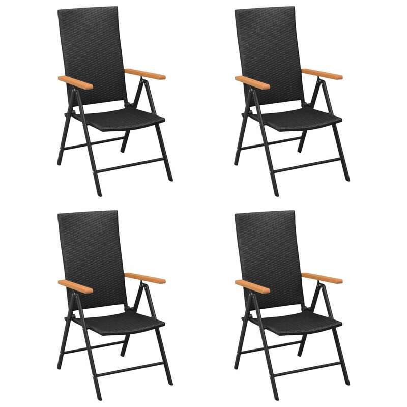 접이식 정원 의자 4, 폴리 등나무 야외 좌석 의자, 파티오 가구 블랙 55x64x105 cm