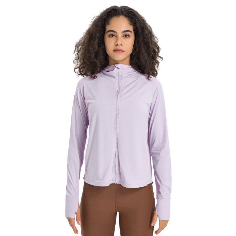 Jaket tabir surya untuk wanita UPF50 + mencegah sinar UV perlindungan matahari pakaian sutra es mantel bernapas kerai olahraga Yoga wanita