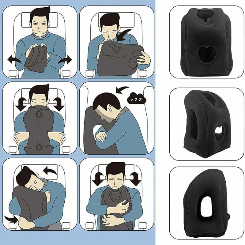 Almohada de viaje inflable de PVC, reposacabezas portátil, soporte para la barbilla, cojines para avión, coche, oficina, descanso para el cuello y la siesta