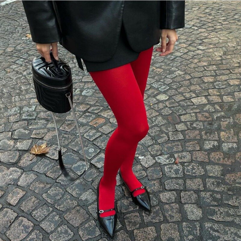 جوارب طويلة للنساء ، ليغنغز دانتيل ، جوارب مثيرة للسيدات ، نحيفة ، حمراء ، شتاء ، جديدة